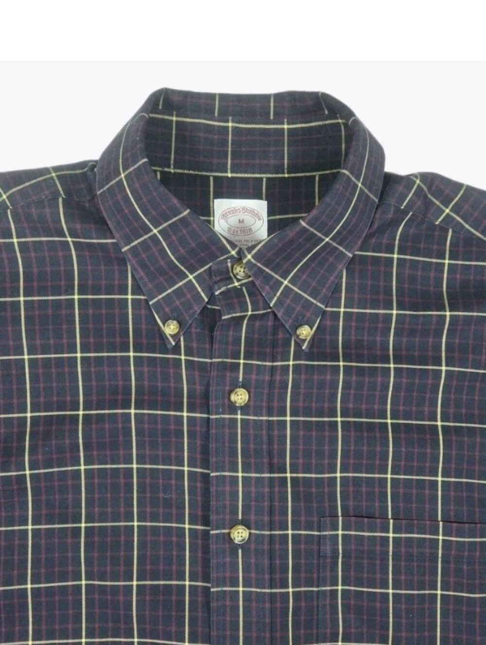 Brooks Brothers Traditional Fit Button Down Shirt Size M Plaid Navy Blue Plaid